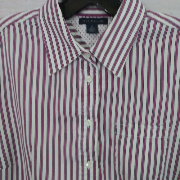Tommy Hilfiger M Fitted Cotton Shirt Purple Stripe - Picture 2 of 5